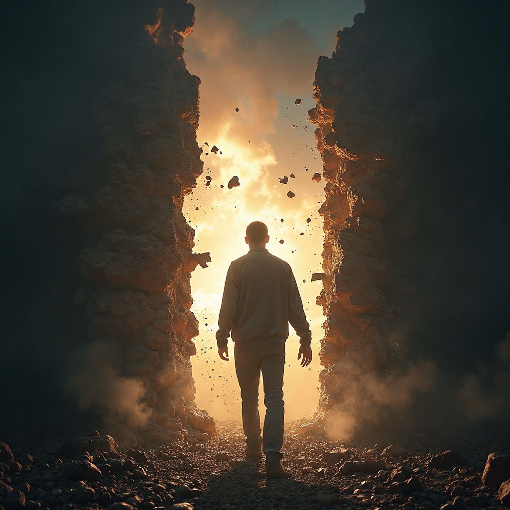 Person breaking through barriers